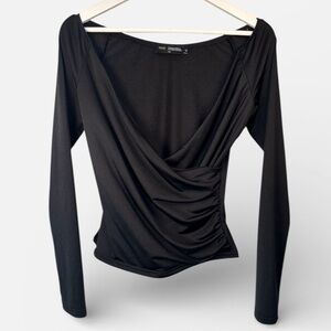Finesse Cait Off Shoulder Top Black Long Sleeve V Neck Size Large